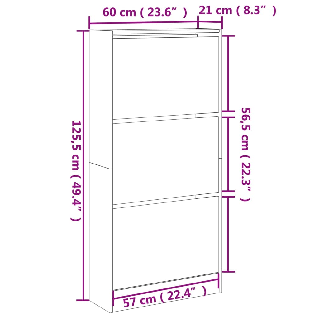 vidaXL Παπουτσοθήκη Λευκή 60x21x125,5 εκ. από Επεξεργασμένο Ξύλο