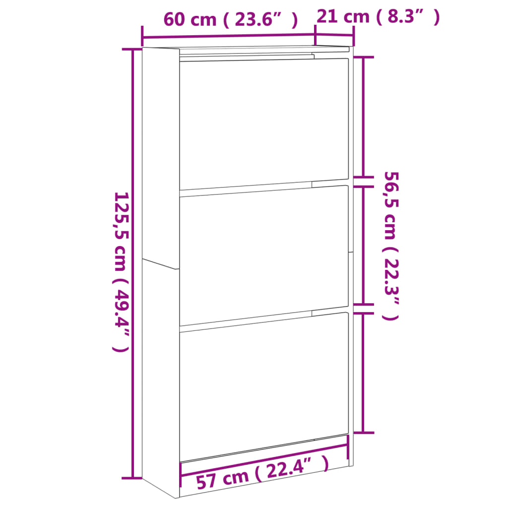 vidaXL Παπουτσοθήκη Sonoma Δρυς 60x21x125,5 εκ. από Επεξεργασμένο Ξύλο