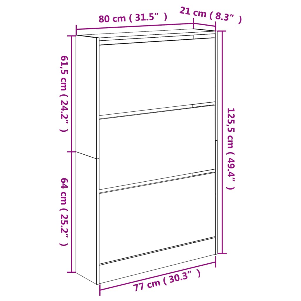 vidaXL Παπουτσοθήκη Λευκή 80x21x125,5 εκ. από Επεξεργασμένο Ξύλο
