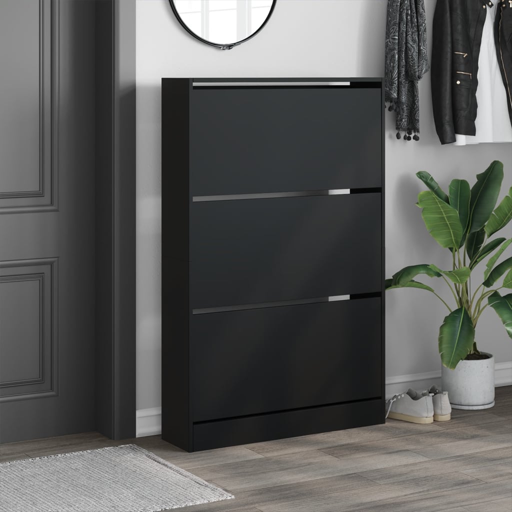 vidaXL Παπουτσοθήκη Μαύρη 80x21x125,5 εκ. από Επεξεργασμένο Ξύλο