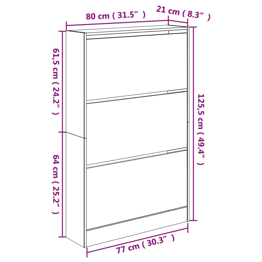 vidaXL Παπουτσοθήκη Γκρι Sonoma 80x21x125,5 εκ. από Επεξεργ. Ξύλο