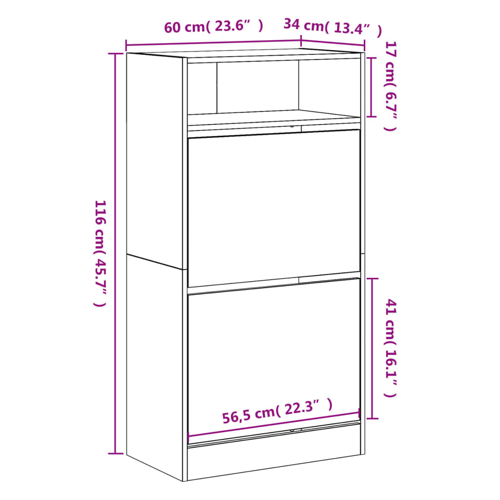 vidaXL Παπουτσοθήκη Καπνιστή Δρυς 60x34x116 εκ. από Επεξεργ. Ξύλο
