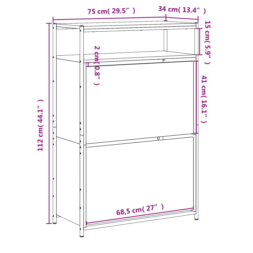 vidaXL Παπουτσοθήκη Γκρι Sonoma 75x34x112 εκ. από Επεξεργασμένο Ξύλο