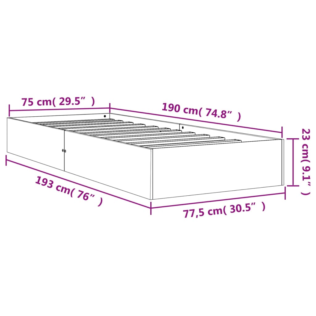 vidaXL Σκελετός Κρεβ. Χωρίς Στρώμα Καφέ Κεριού 75x190 εκ Μασίφ Πεύκο