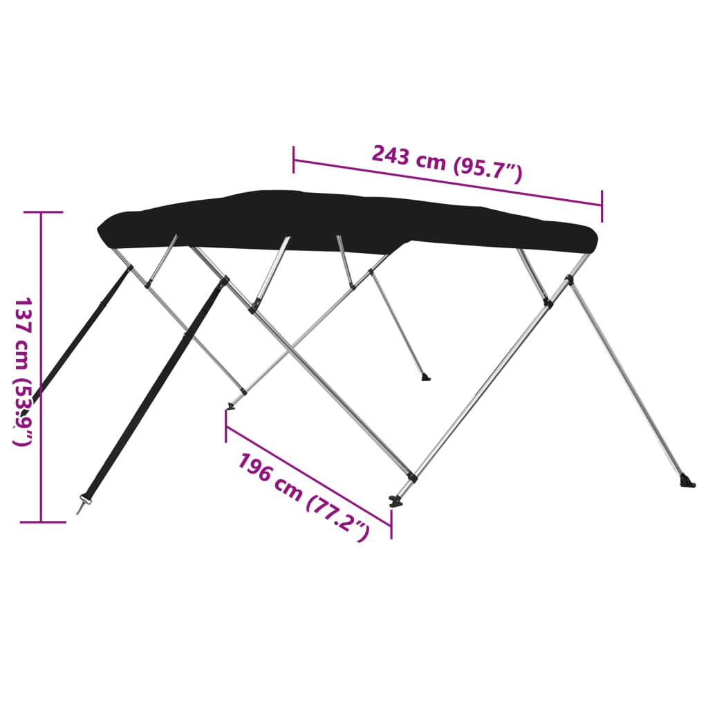 vidaXL Τέντα Σκάφους με 4 Αψίδες Μαύρη 243x196x137 εκ.