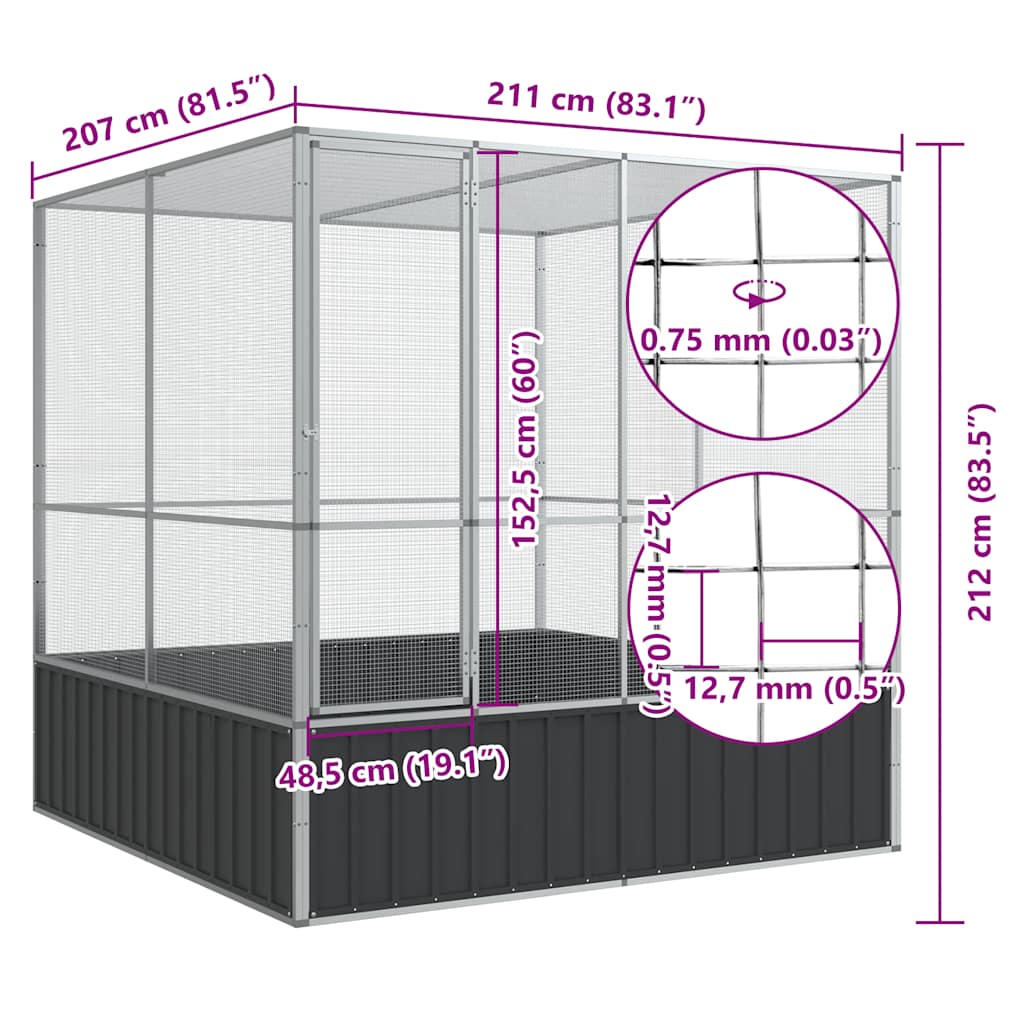 vidaXL Κλουβί Ασημένιο 211x207x212 εκ. Ατσάλινο