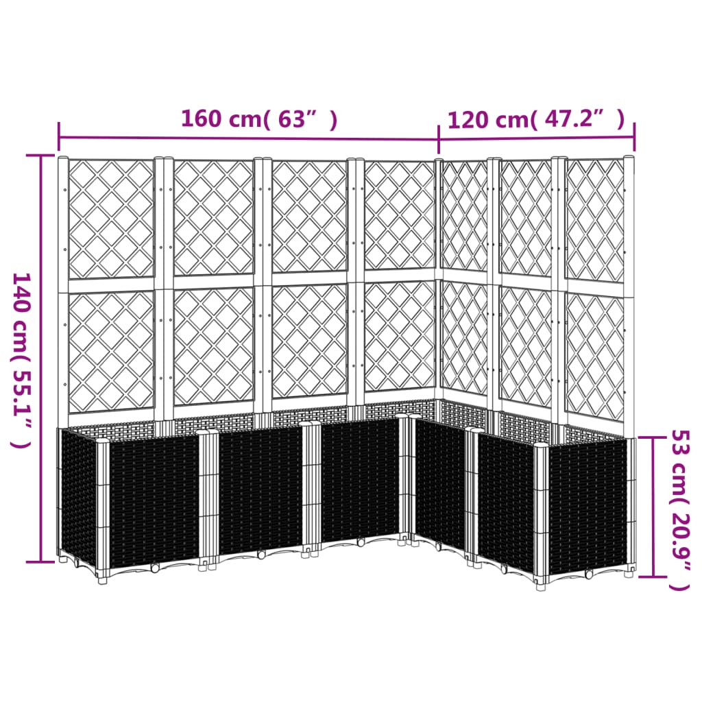 vidaXL Ζαρντινιέρα Κήπου με Καφασωτό Λευκή 160x120x140 εκ. από PP