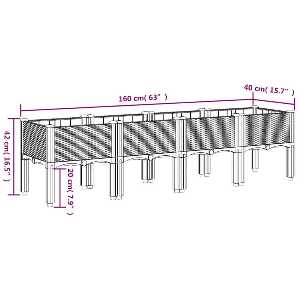 vidaXL Ζαρντινιέρα Κήπου με Πόδια Μπλε Γκρι 160x40x42 εκ. Πολυπροπυλένιο