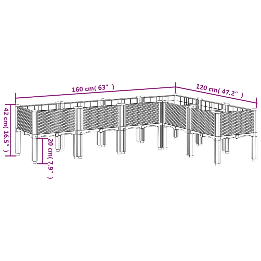 vidaXL Ζαρντινιέρα Κήπου με Πόδια Λευκή 160x120x42 εκ. Πολυπροπυλένιο