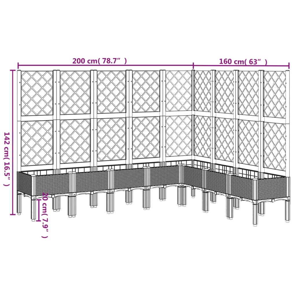 vidaXL Ζαρντινιέρα Κήπου με Καφασωτό Λευκή 200x160x142 εκ. Πολυπροπ.