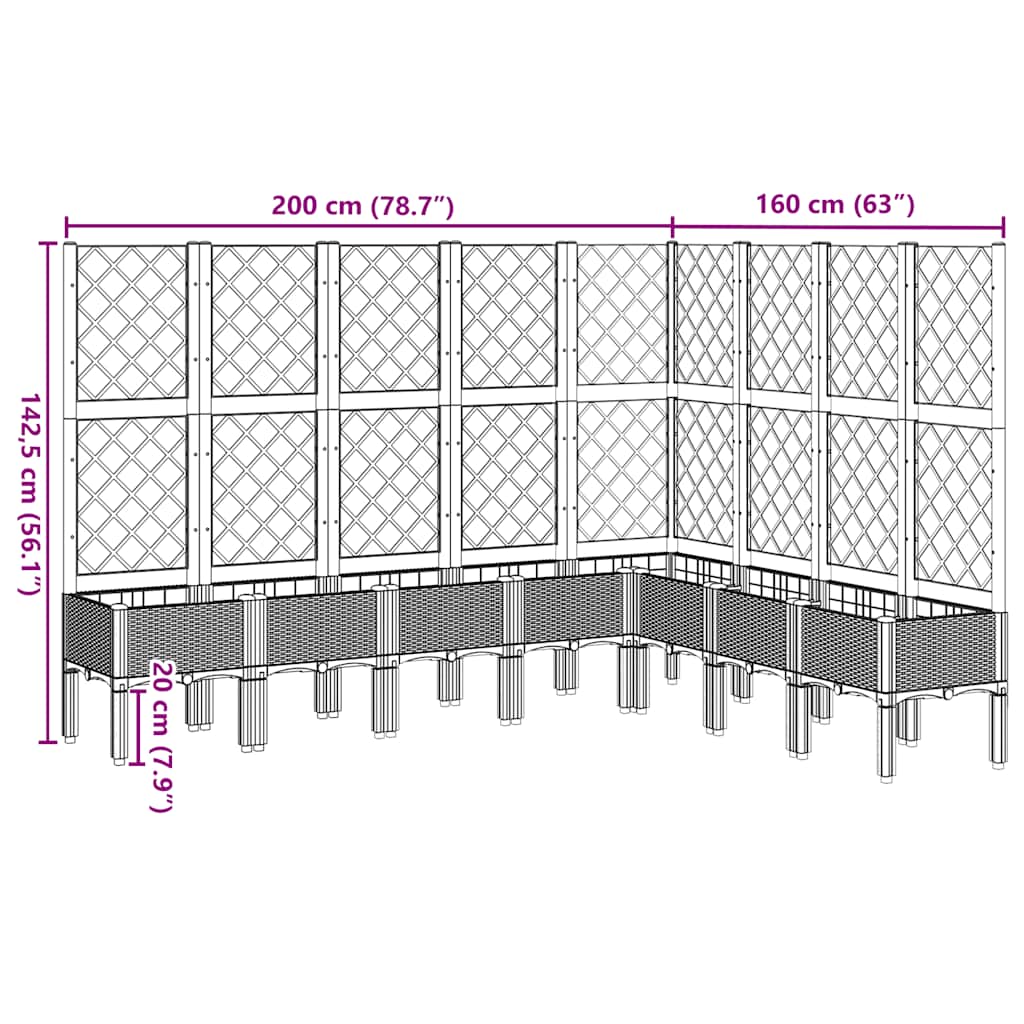 vidaXL Ζαρντινιέρα Κήπου με Καφασωτό Καφέ 200 x 160 x 142 εκ. από PP
