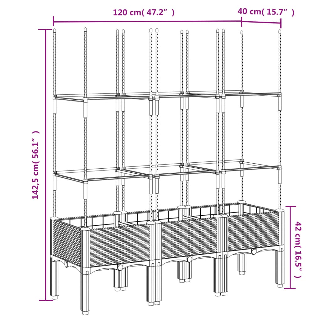 vidaXL Ζαρντινιέρα Κήπου με Καφασωτό Λευκή 120x40x142,5 εκ. από PP