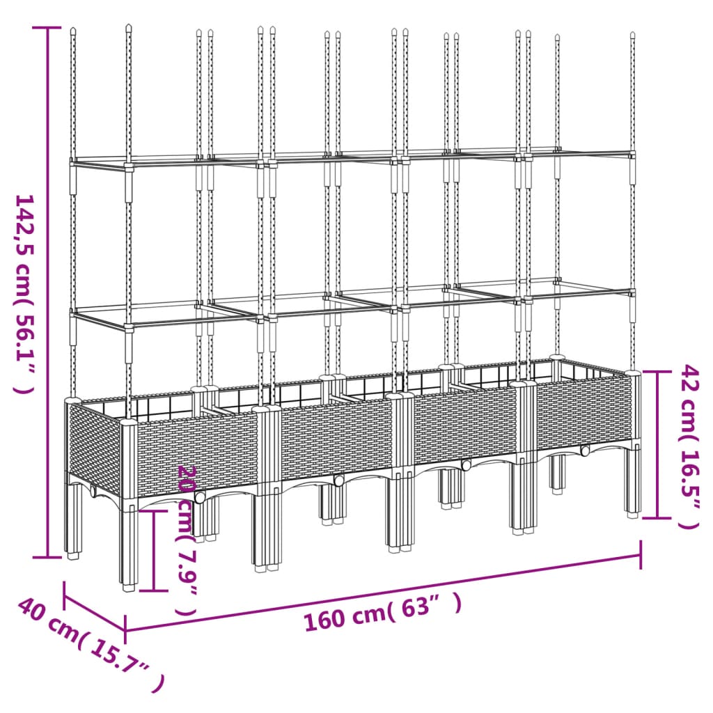 vidaXL Ζαρντινιέρα Κήπου με Καφασωτό Μαύρο 160 x 40 x 142,5 εκ. από PP