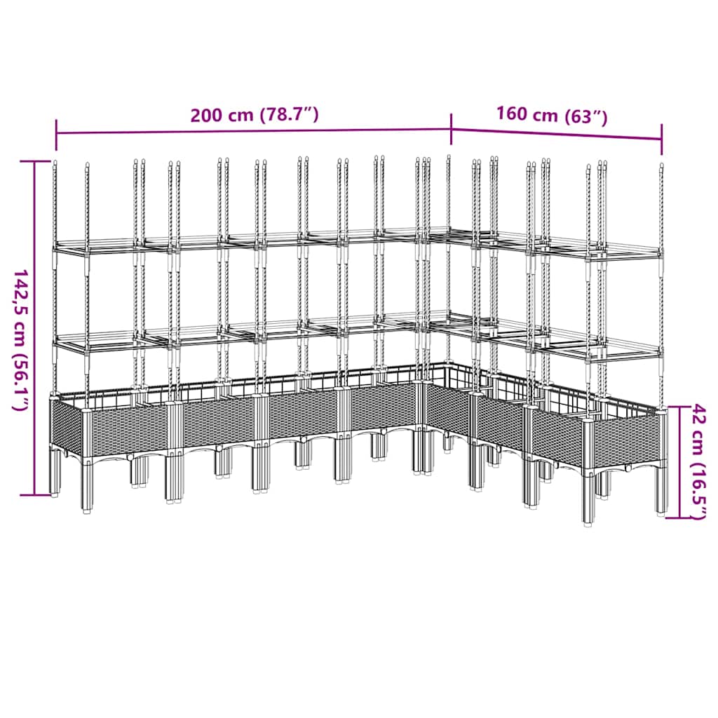 vidaXL Ζαρντινιέρα Κήπου με Καφασωτό Λευκή 200x160x142,5 εκ. από PP