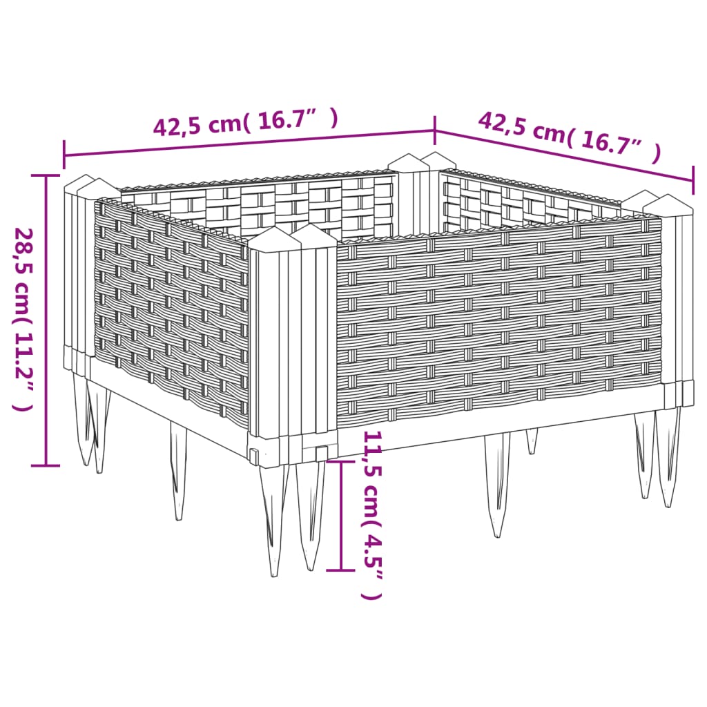 vidaXL Ζαρντινιέρα με Πασσάλους Αν.Γκρι42,5x42,5x28,5εκ Πολυπροπυλένιο