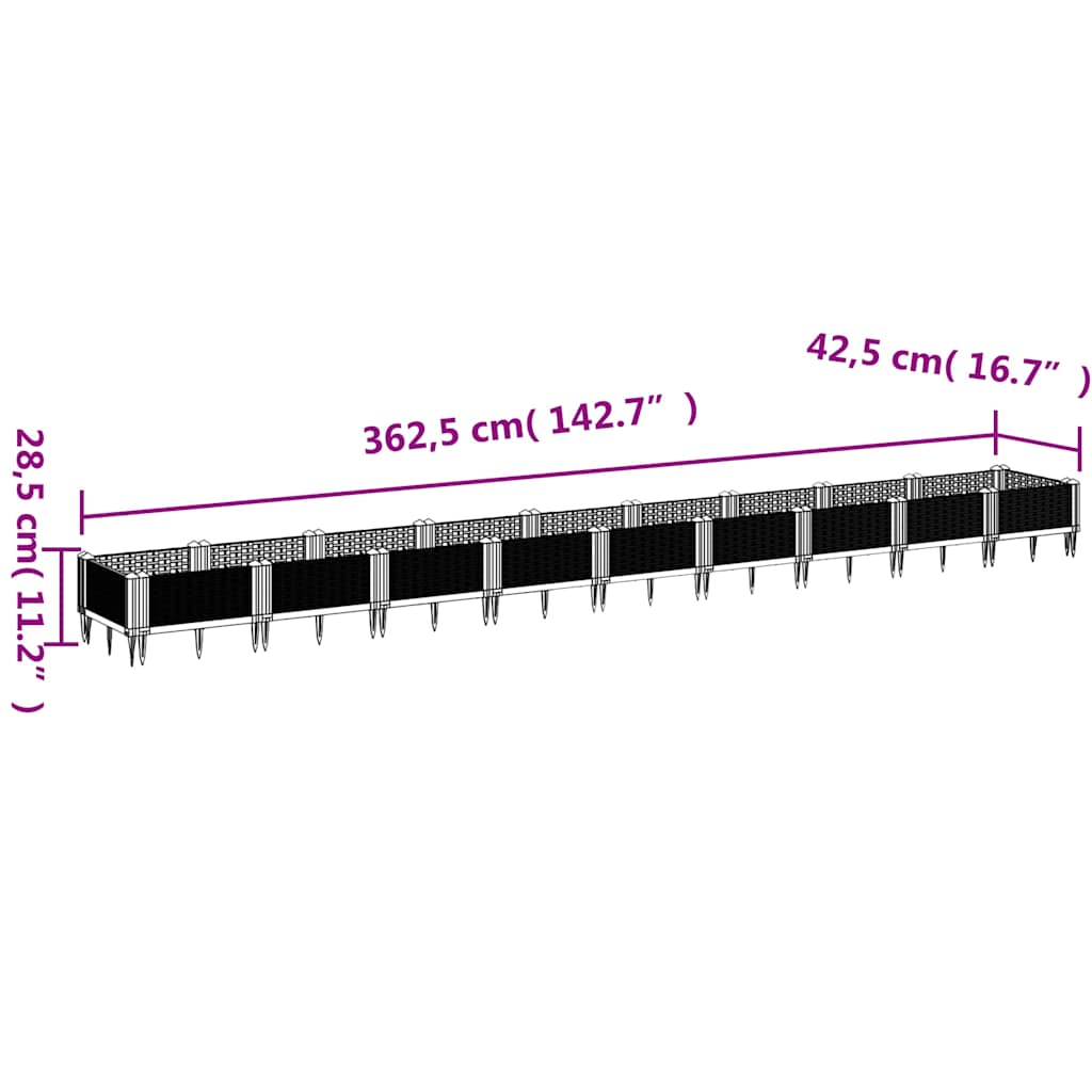 vidaXL Ζαρντινιέρα με Πασσάλους Μπλε Γκρι 362,5x42,5x28,5εκ. Πολυπροπυλένιο