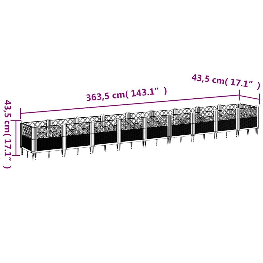 vidaXL Ζαρντινιέρα με Πασσάλους Γκρι 363,5x43,5x43,5εκ. Πολυπροπυλένιο