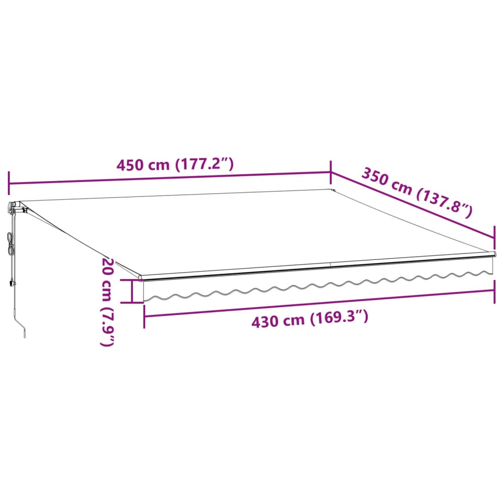 vidaXL Τέντα Πτυσσόμενη Χειροκίνητη με LED Ανθρακί / Λευκή 450x350 εκ.