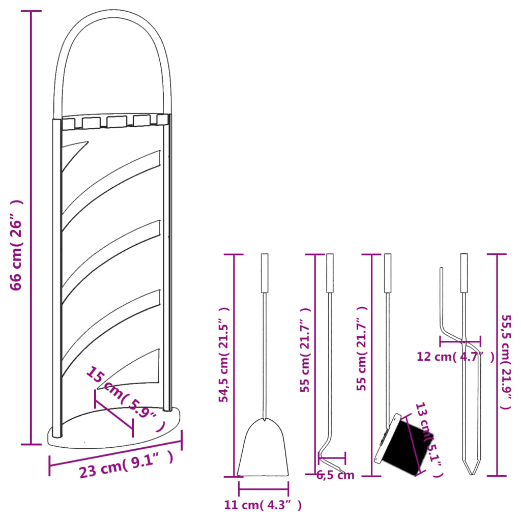 vidaXL Σετ Εργαλείων Τζακιού 5 Τεμαχίων 23x15x66 εκ. Ατσάλινο