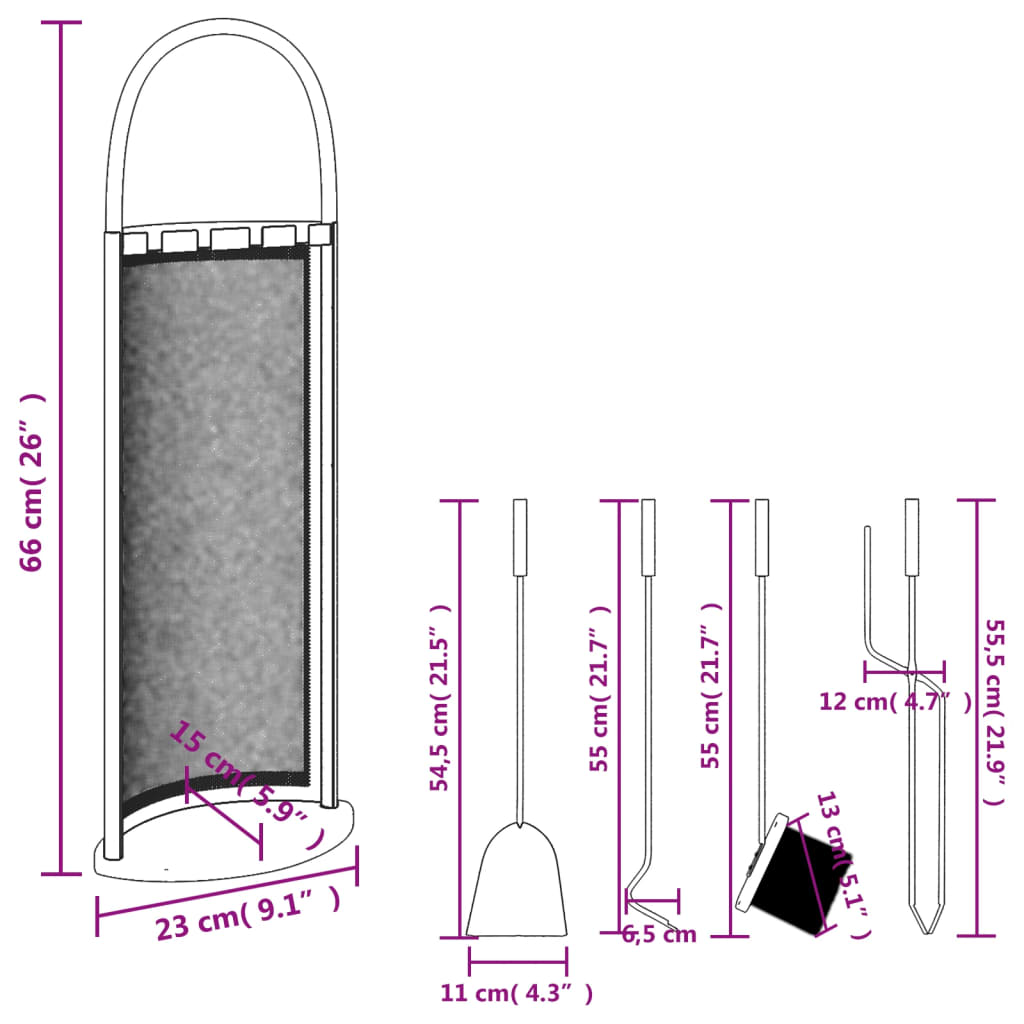 vidaXL Σετ Εργαλείων Τζακιού 5 τεμ. 23x15x66 εκ. από Ατσάλι