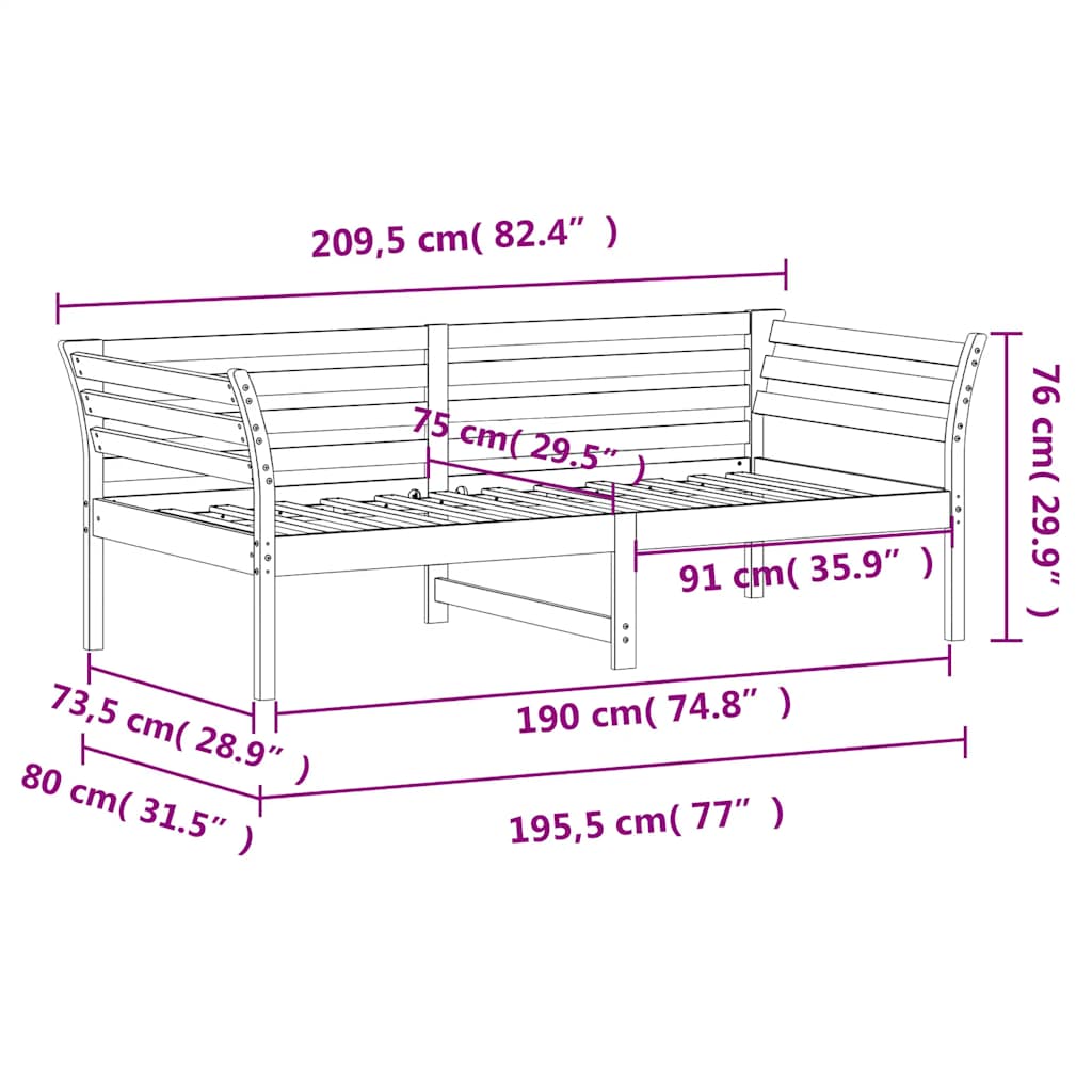 vidaXL Κρεβάτι ημέρας χωρίς στρώμα Λευκό 75x190 cm Στερεό ξύλο πεύκο