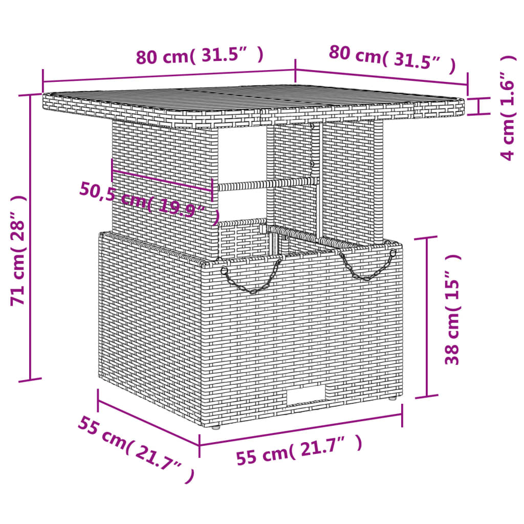 vidaXL Τραπέζι Κήπου Μπεζ 80x80x71 εκ. Συνθετικό Ρατάν / Ξύλο Ακακίας
