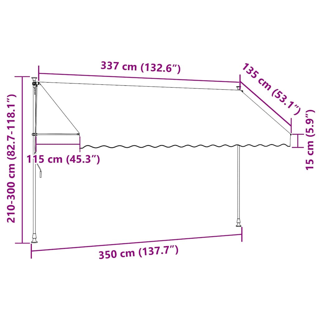 vidaXL Τέντα Συρόμενη Ανθρακί 350 x 150 εκ. από Ύφασμα και Ατσάλι