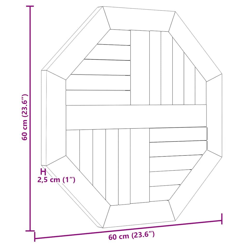 vidaXL Επιφάνεια Τραπεζιού Οκτάγωνη 60x60x2,5 εκ. Μασίφ Ξύλο Teak