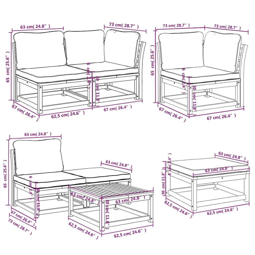 vidaXL Σαλόνι Κήπου Σετ 7 Τεμαχίων από Μασίφ Ξύλο Ακακίας με Μαξιλάρια