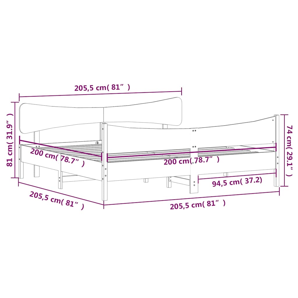vidaXL Σκελετός Κρεβατιού Χωρίς Στρώμα 200x200 εκ Μασίφ Ξύλο Πεύκου