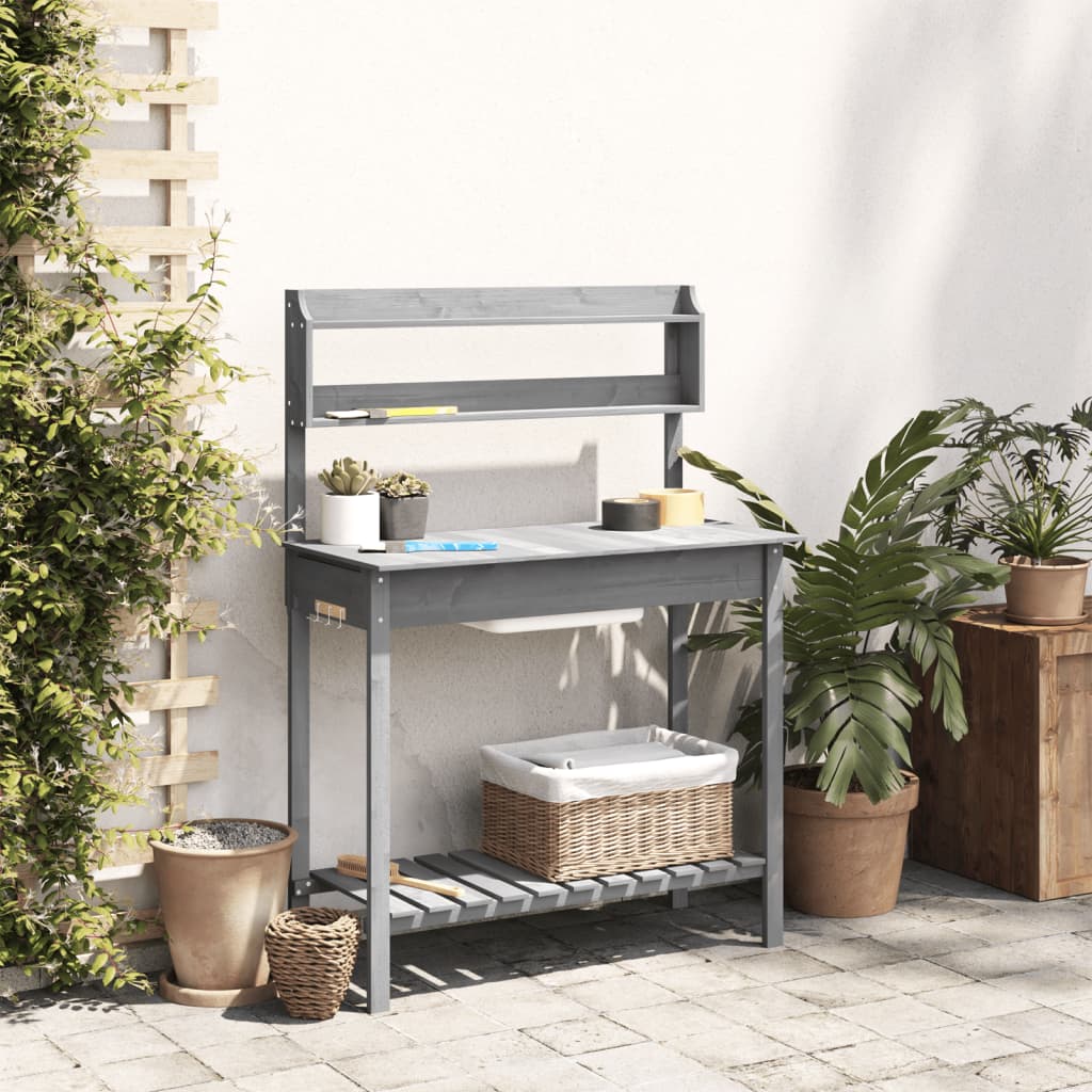 vidaXL Τραπέζι για Γλάστρες+Νεροχύτη Γκρι 147,5x44x139,5εκ Μασίφ Ελάτη