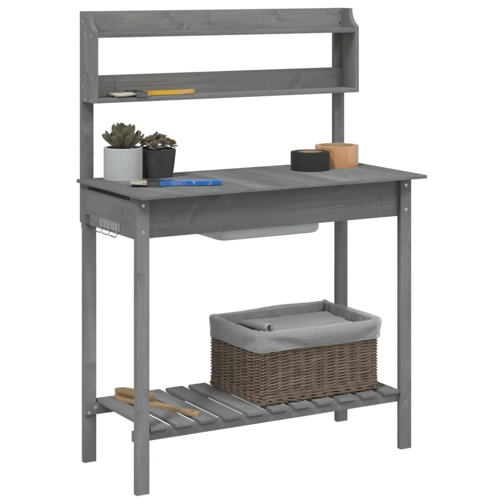 vidaXL Τραπέζι για Γλάστρες+Νεροχύτη Γκρι 147,5x44x139,5εκ Μασίφ Ελάτη