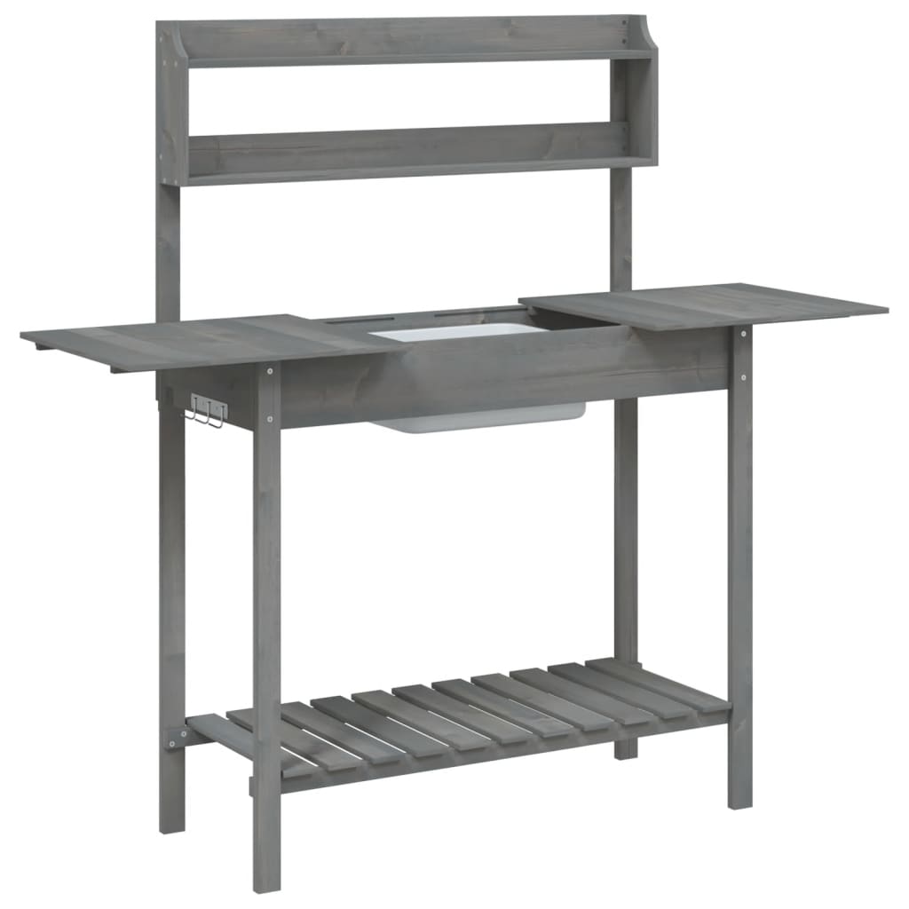 vidaXL Τραπέζι για Γλάστρες+Νεροχύτη Γκρι 147,5x44x139,5εκ Μασίφ Ελάτη