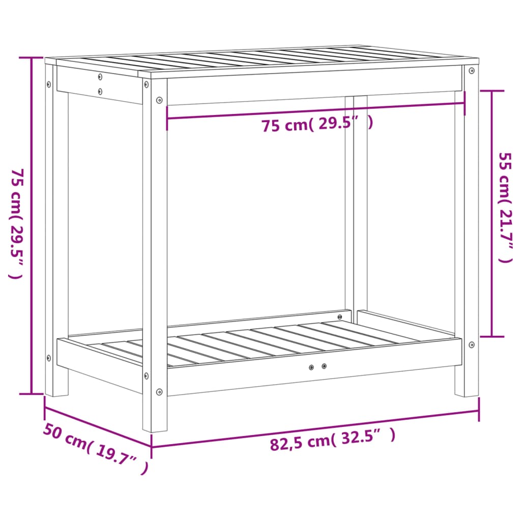 vidaXL Τραπέζι Κηπουρικής με Ράφι 82,5x50x75 εκ. Μασίφ Ψευδοτσούγκα