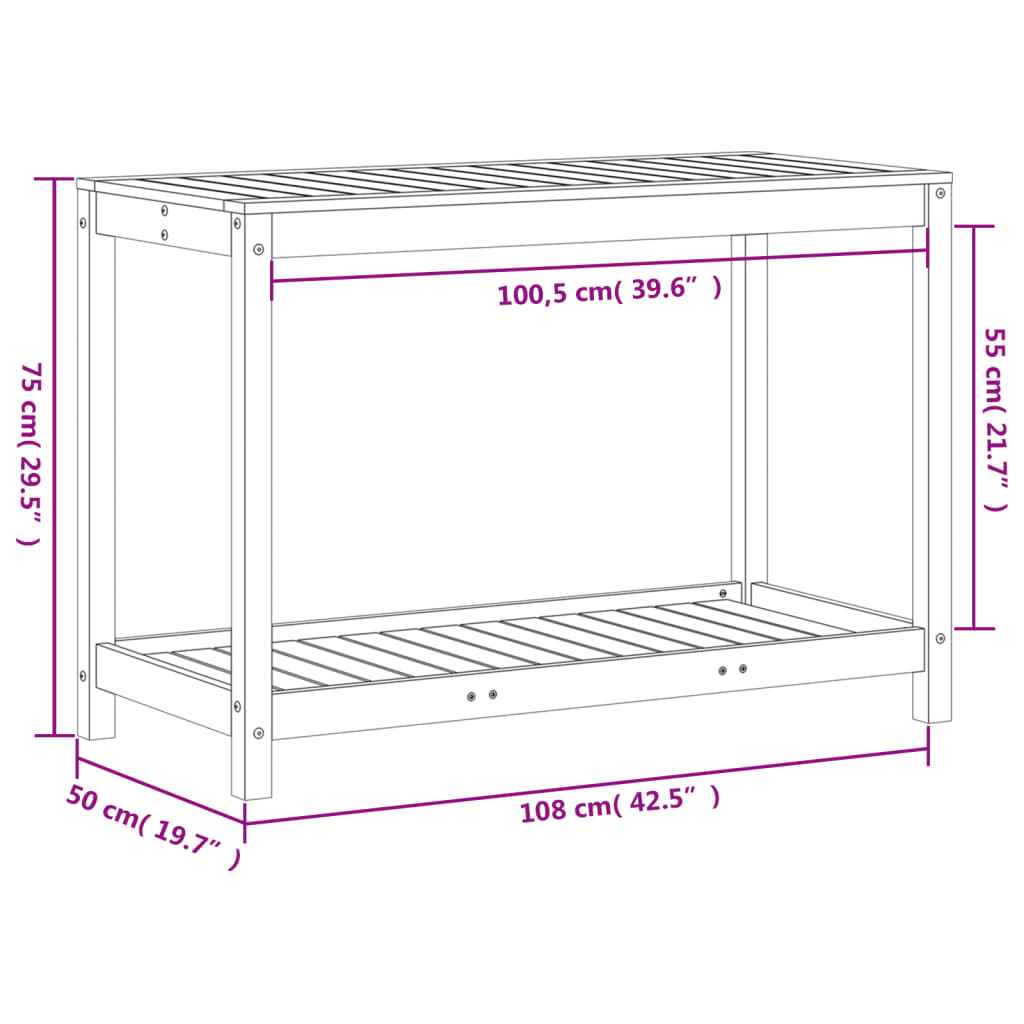 vidaXL Τραπέζι Κηπουρικής με Ράφι 108 x 50 x 75 εκ. Μασίφ Ξύλο Πεύκου