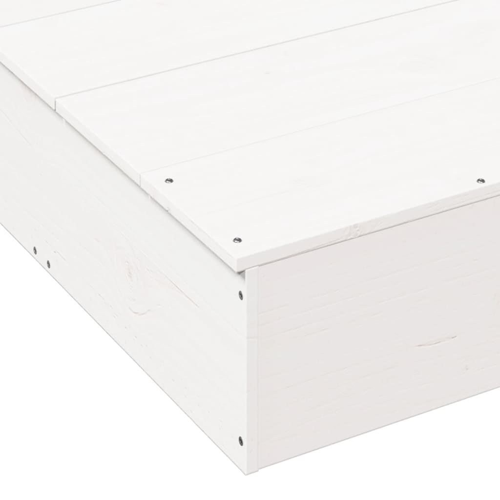 vidaXL Αμμοδόχος με Κάλυμμα Λευκή 111x111x19,5 εκ. Μασίφ Ξύλο Πεύκου