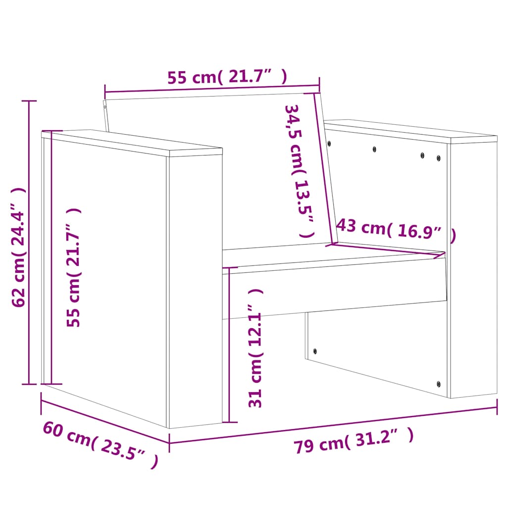 vidaXL Καναπές Κήπου 79 x 60 x 62 εκ. από Εμποτισμένο Ξύλο Πεύκου