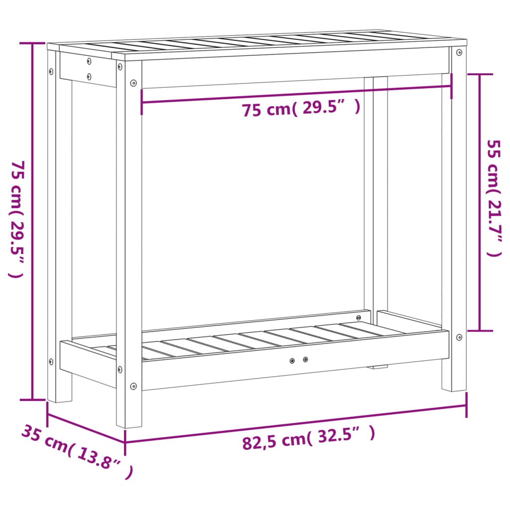 vidaXL Τραπέζι Κηπουρικής με Ράφι Καφέ 82,5x35x75εκ. Μασίφ Ξύλο Πεύκου