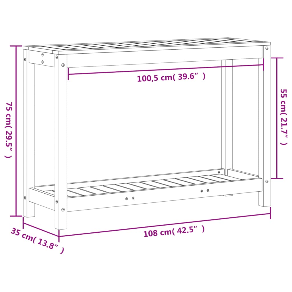 vidaXL Τραπέζι Κηπουρικής με Ράφι Καφέ 108x35x75εκ. Μασίφ Ξύλο Πεύκου