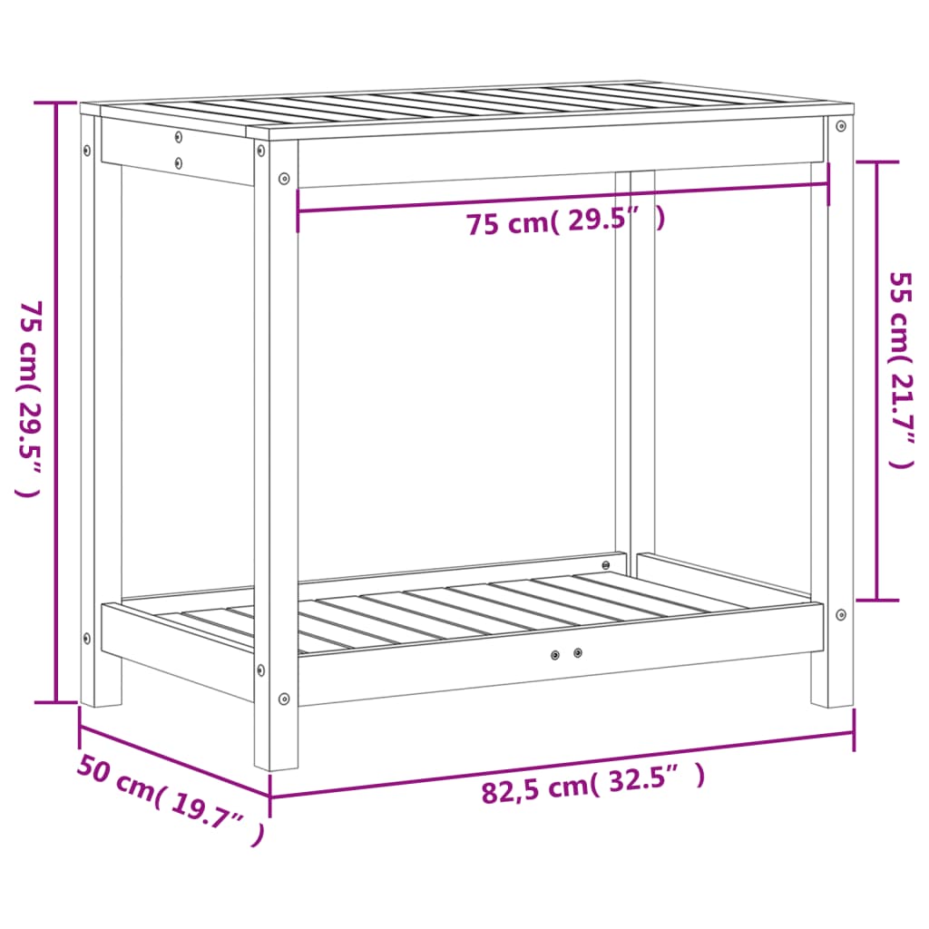 vidaXL Τραπέζι Κηπουρικής με Ράφι Καφέ 82,5x50x75εκ. Μασίφ Ξύλο Πεύκου