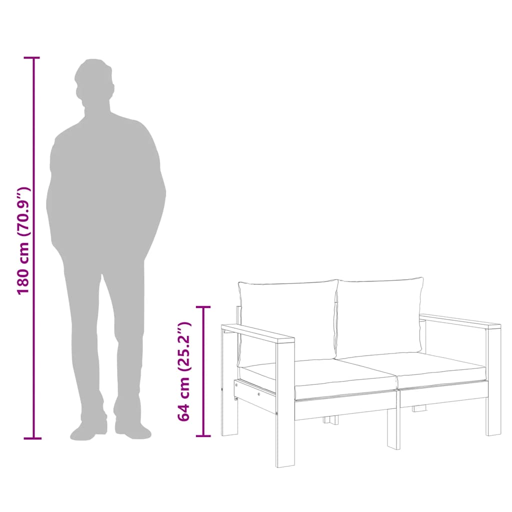 vidaXL Καναπές Κήπου Διθέσιος από Μασίφ Ξύλο Ακακίας με Μαξιλάρια