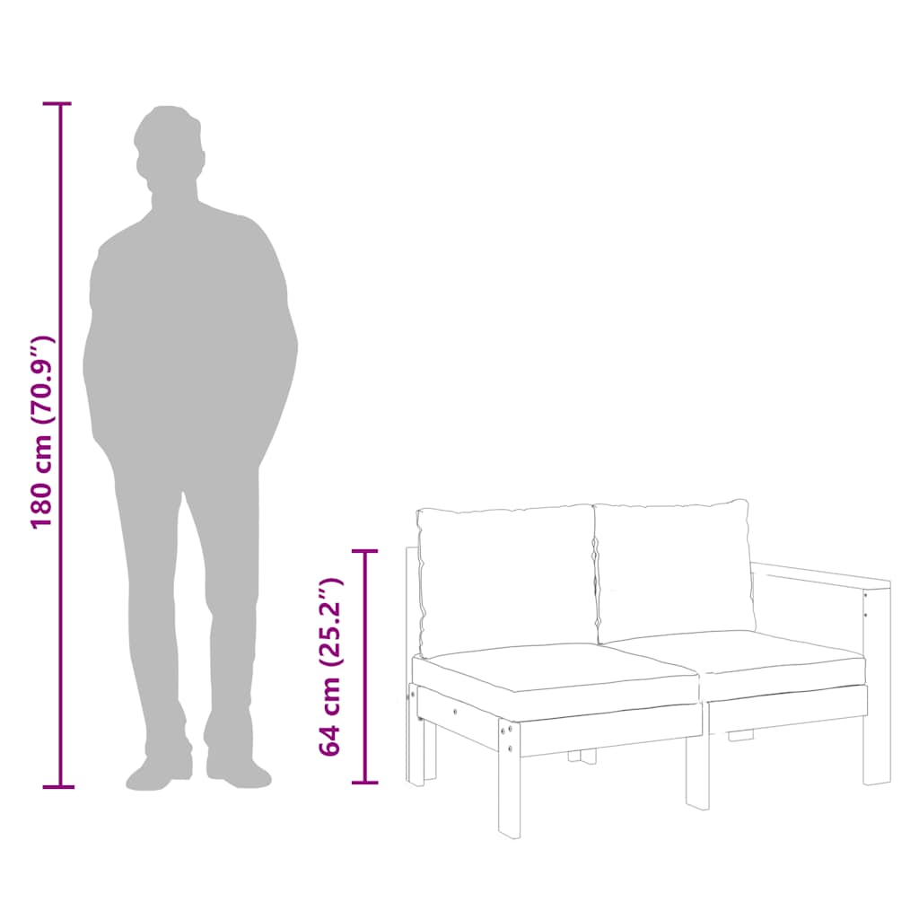 vidaXL Καναπές Κήπου 1 Μπράτσο Διθέσιος Μασίφ Ξύλο Ακακίας + Μαξιλάρια