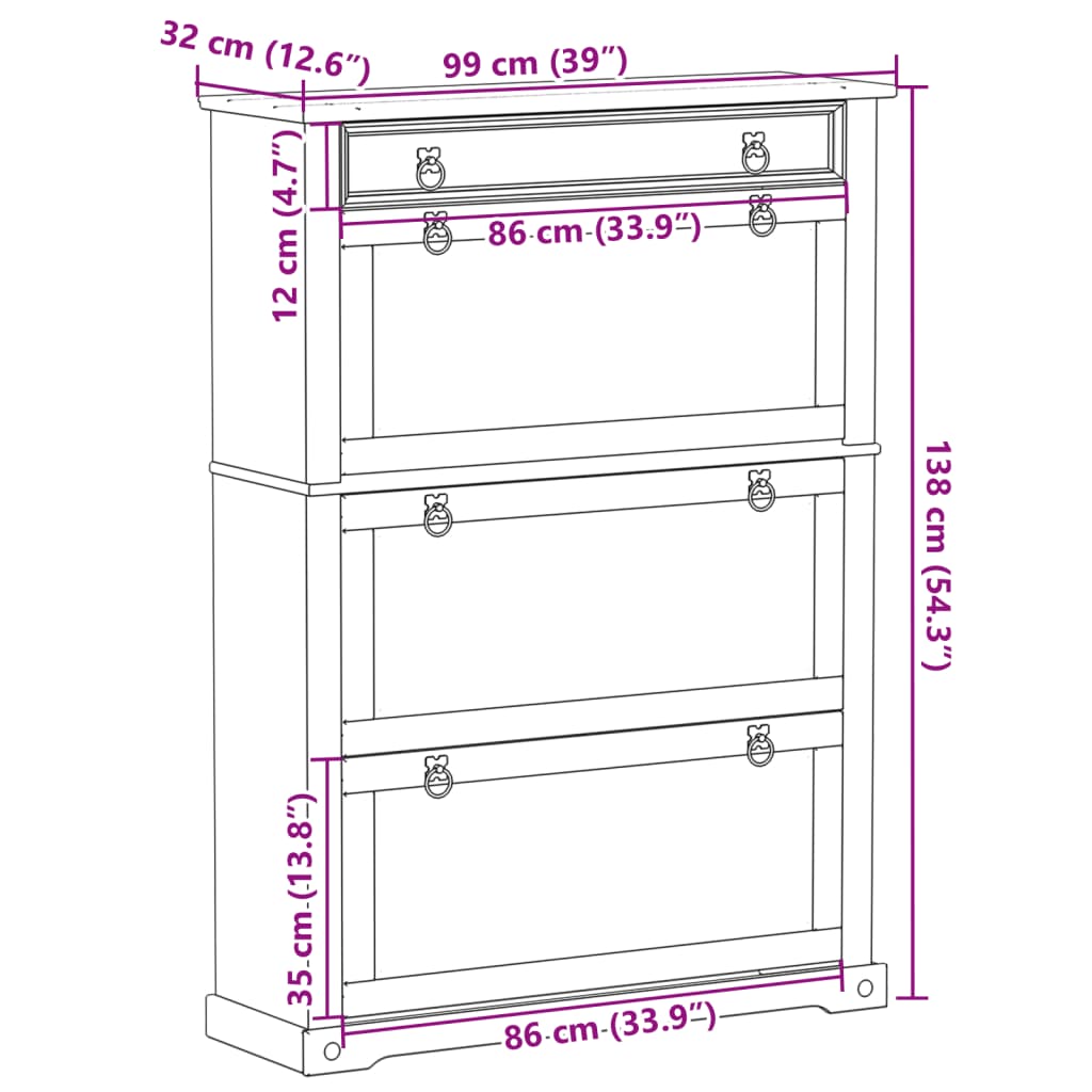 vidaXL Παπουτσοθήκη Corona 99 x 32 x 138 εκ. από Μασίφ Ξύλο Πεύκου