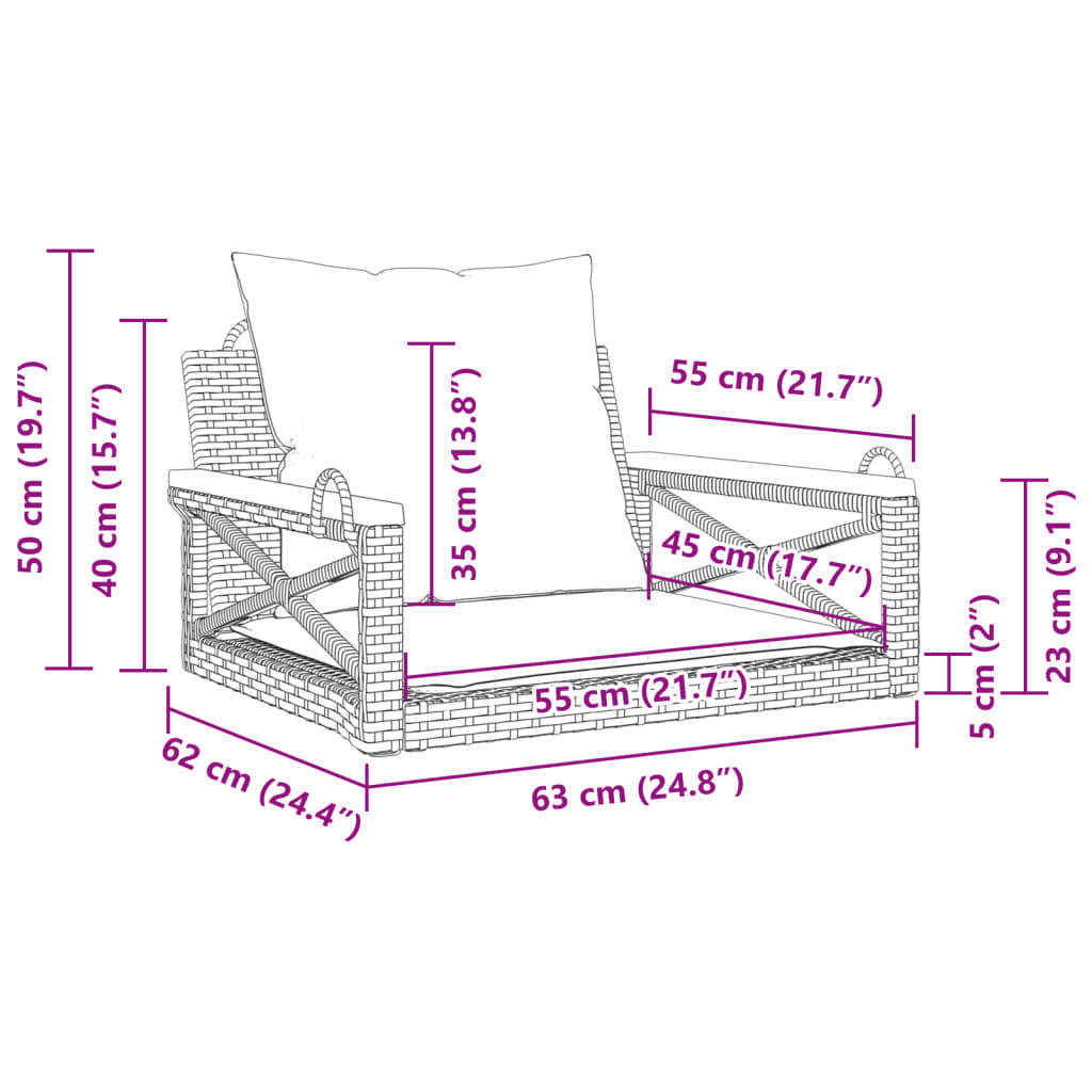 vidaXL Παγκάκι Κουνιστό Μπεζ 63x62x40 εκ. Συνθετικό Ρατάν με Μαξιλάρια