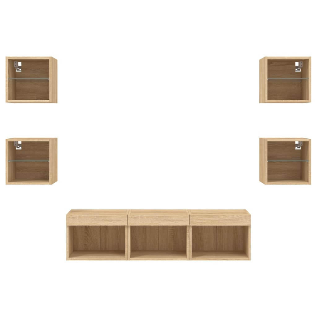 vidaXL Έπιπλα Τοίχου Τηλεόρασης 7 τεμ LED Sonoma Δρυς από Επεξ. Ξύλο