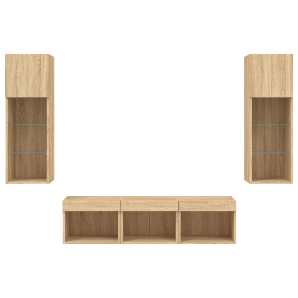 vidaXL Έπιπλα Τοίχου Τηλεόρασης 5 τεμ. LED Sonoma Δρυς από Επεξ. Ξύλο