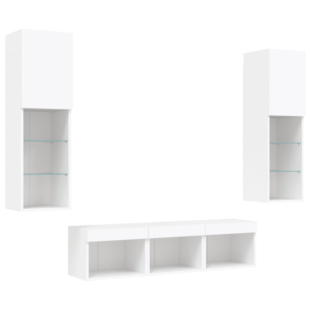vidaXL Έπιπλα Τοίχου Τηλεόρασης 5 τεμ LED Λευκά από Επεξεργασμένο Ξύλο
