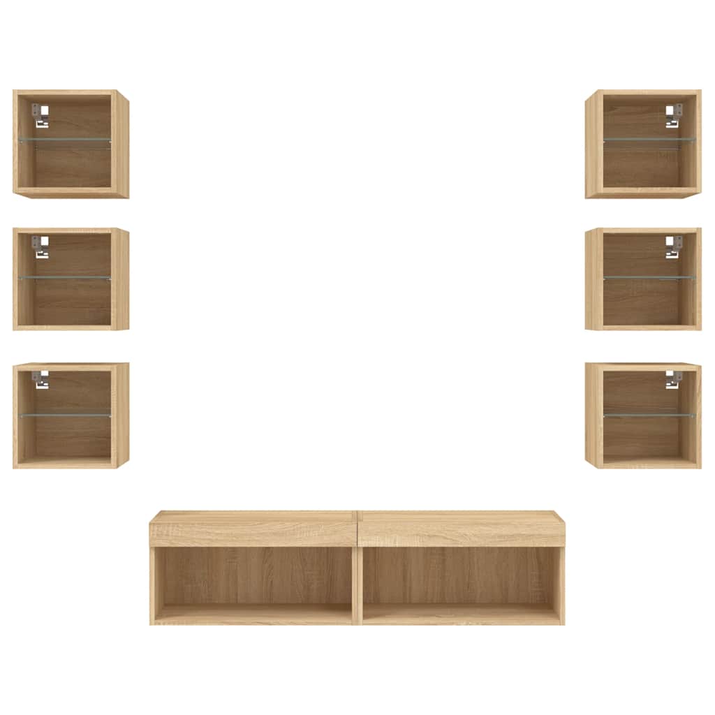 vidaXL Έπιπλα Τοίχου Τηλεόρασης 8 τεμ. LED Sonoma Δρυς από Επεξ. Ξύλο