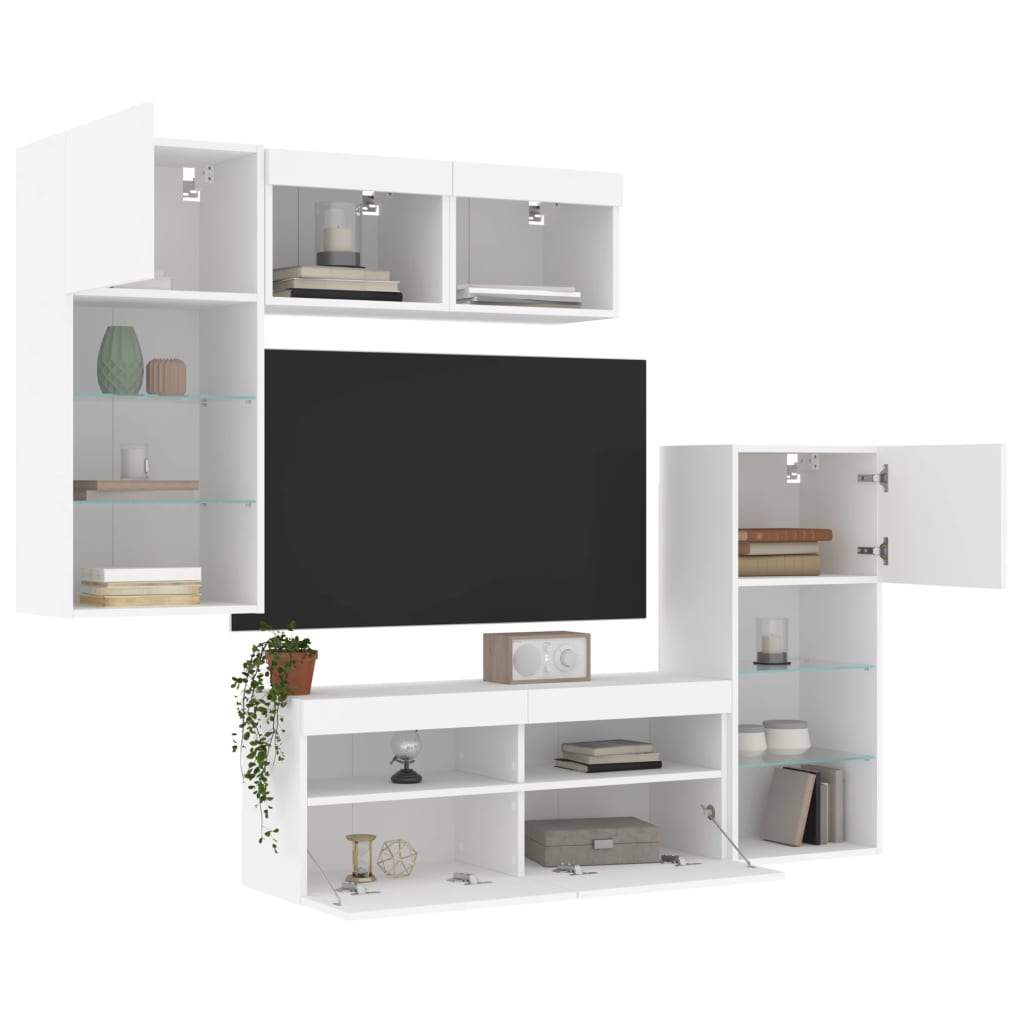 vidaXL Έπιπλα Τοίχου Τηλεόρασης 5 τεμ LED Λευκά από Επεξεργασμένο Ξύλο