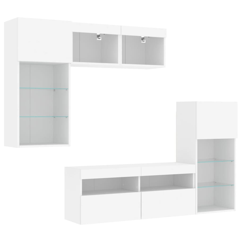 vidaXL Έπιπλα Τοίχου Τηλεόρασης 5 τεμ LED Λευκά από Επεξεργασμένο Ξύλο